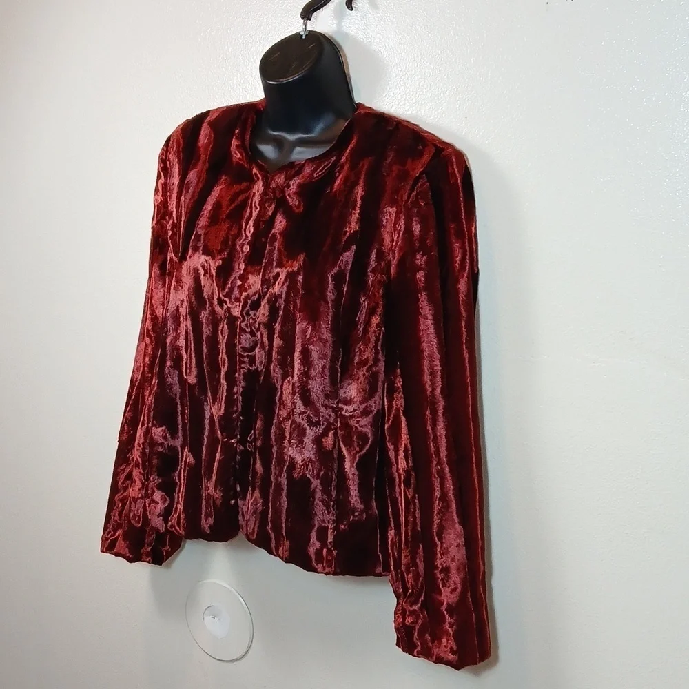 Valerie Stevens 90’s Formal Faux Fur Textured Blazer in dark red size PL - Picture 2 of 8